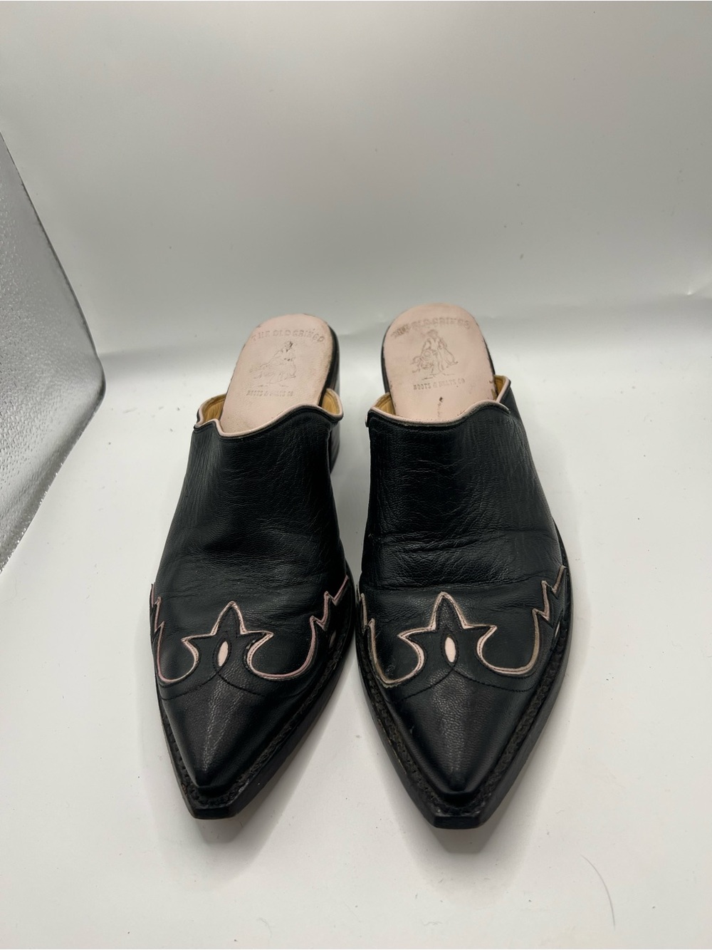 Old Gringo Black Leather Pointed Mules with Pink Trim - Picture 6 of 12